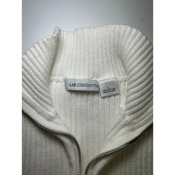 Liz Claiborne Women’s Quarter Zip Sweater Colorblock High Neck Cotton L Stretch - Picture 3 of 6